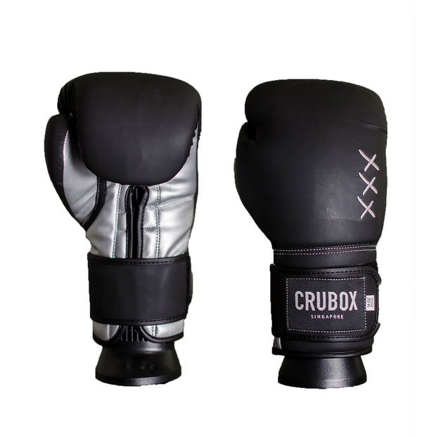CruBox Authentic Black leather boxing gloves with limited edition design