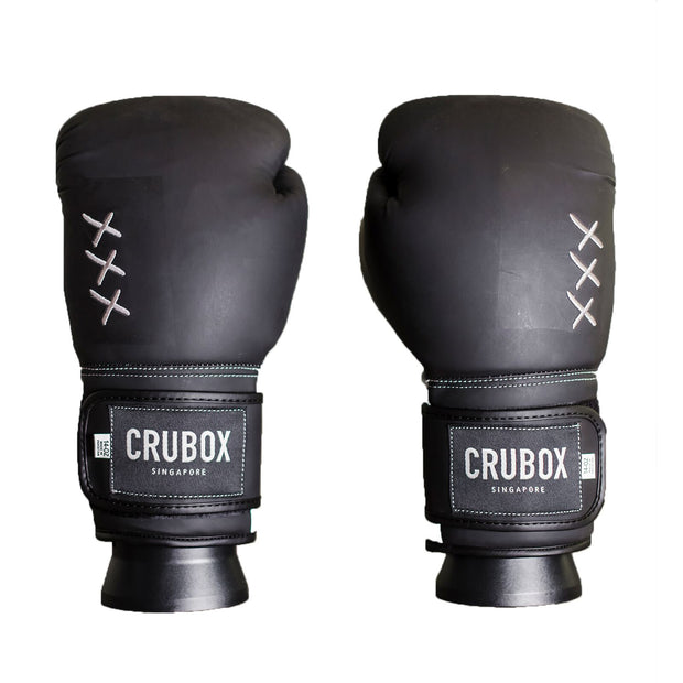 CruBox Authentic Black leather boxing gloves with limited edition design